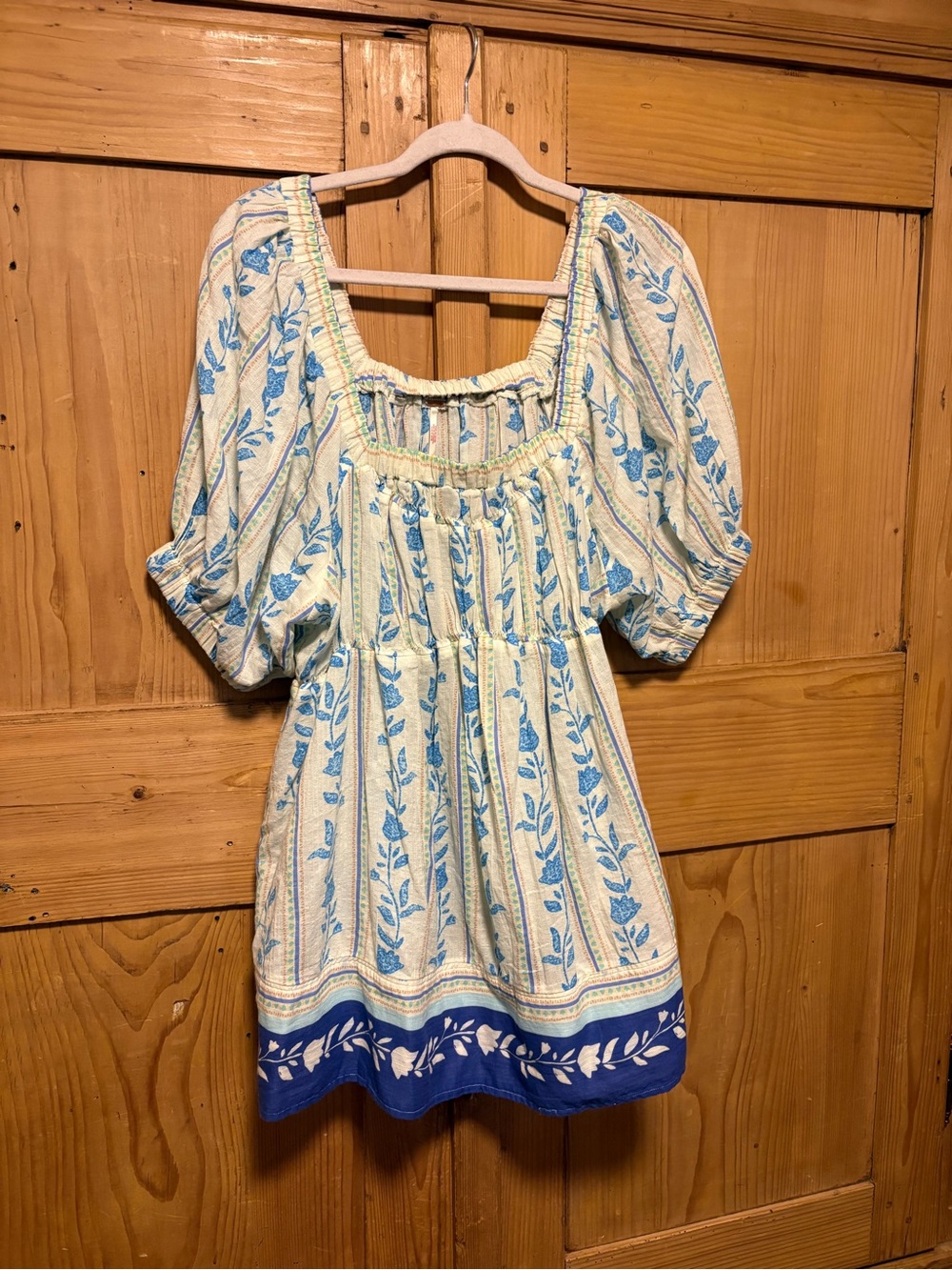 Free People Cream and Blue Floral Santorini Top-like new